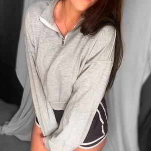Forever 21 Grey Cropped Half Zip Pullover